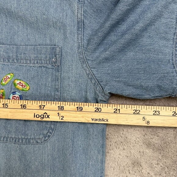 Vtg Bay Beauty Women's Las Vegas Denim Button Up Shirt Shoulder Pads XXL Blue - Picture 5 of 9